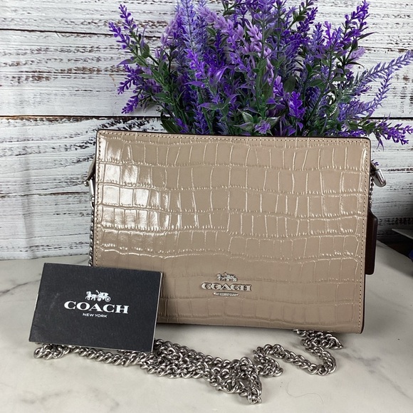 Coach Beige Croc Embossed Crossbody Bag - Picture 1 of 9